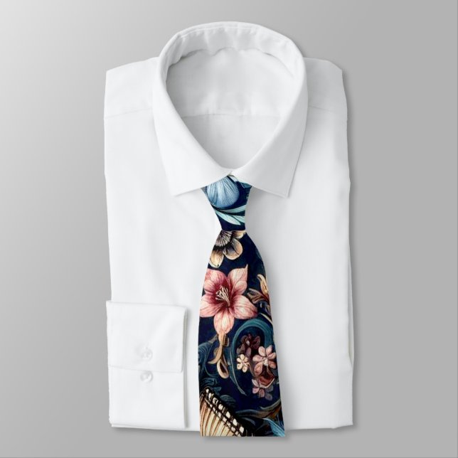 Antique Spring Flowers and Butterflies  Neck Tie (Tied)