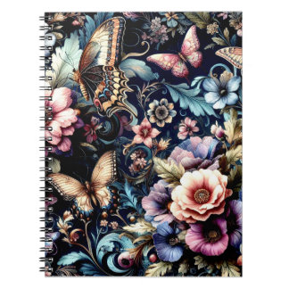 Antique Spring Flowers and Butterflies Notebook