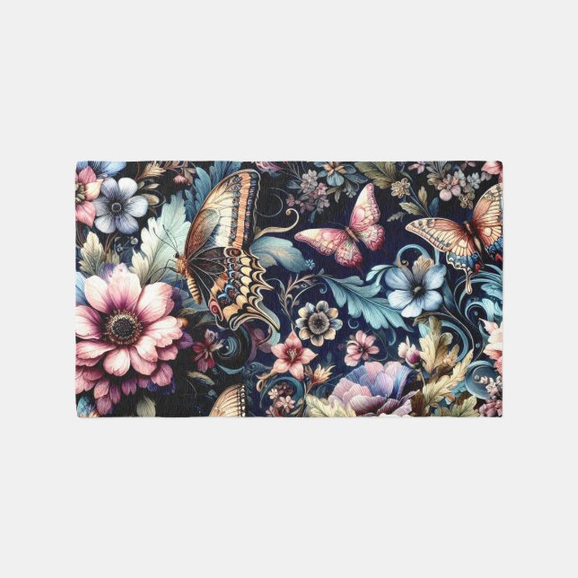 Antique Spring Flowers and Butterflies  Outdoor Rug (Front)