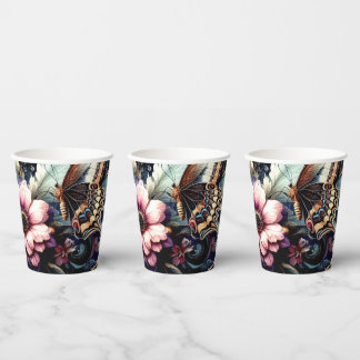Antique Spring Flowers and Butterflies  Paper Cups