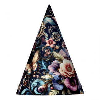 Antique Spring Flowers and Butterflies Party Hat