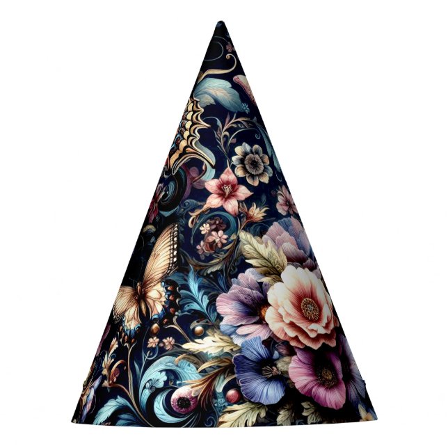 Antique Spring Flowers and Butterflies  Party Hat (Front)