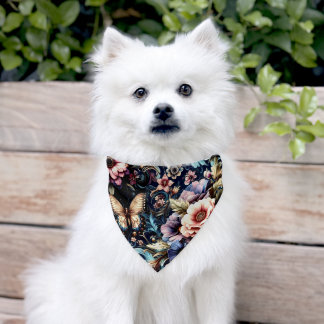 Antique Spring Flowers and Butterflies  Pet Bandana Collar