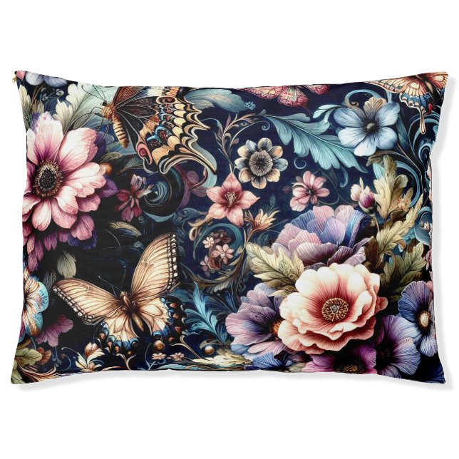 Antique Spring Flowers and Butterflies  Pet Bed (Front)