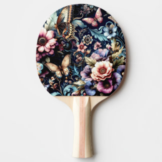 Antique Spring Flowers and Butterflies  Ping Pong Paddle