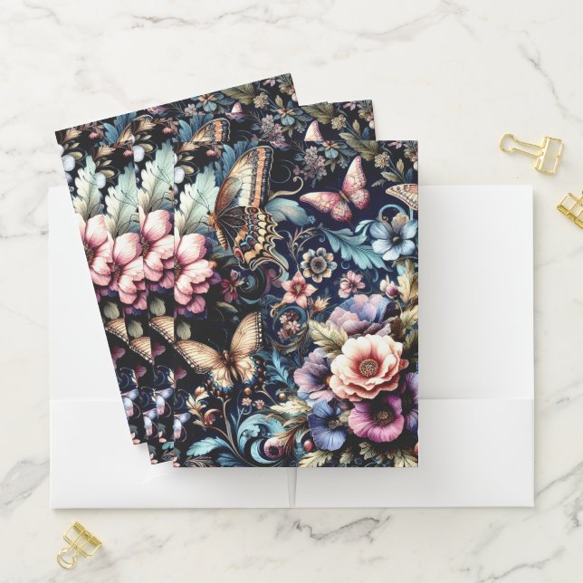 Antique Spring Flowers and Butterflies  Pocket Folder (In Situ)
