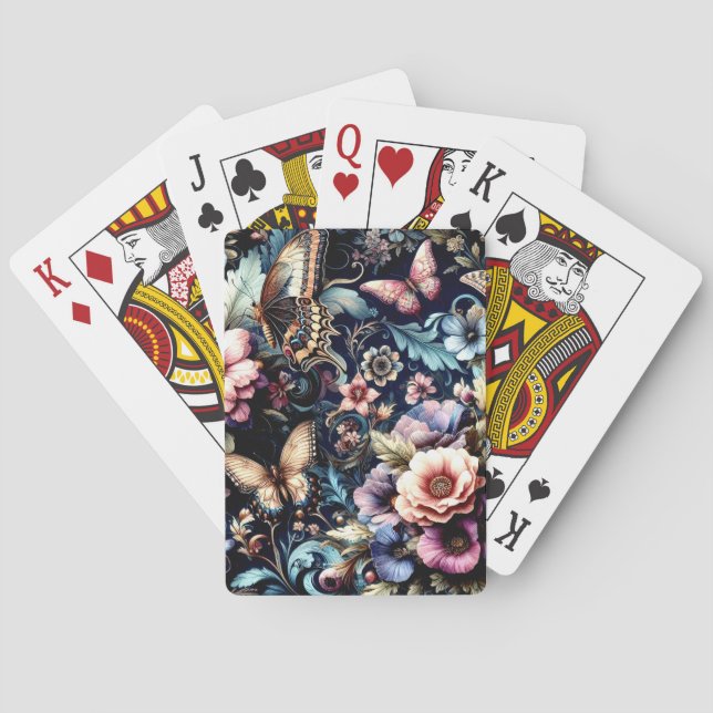 Antique Spring Flowers and Butterflies  Poker Cards (Back)