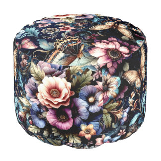 Antique Spring Flowers and Butterflies  Pouf