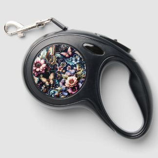 Antique Spring Flowers and Butterflies  Retractable Pet Leash