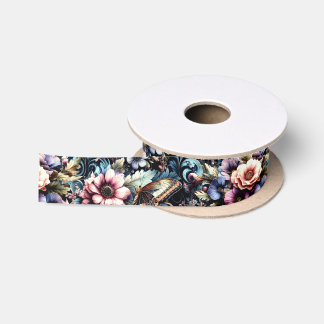 Antique Spring Flowers and Butterflies  Satin Ribbon