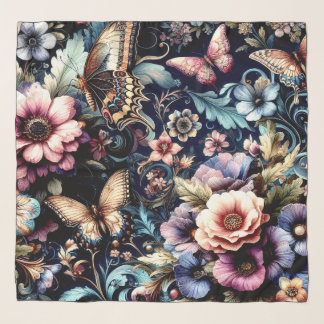 Antique Spring Flowers and Butterflies  Scarf