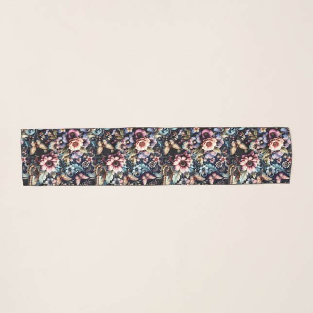 Antique Spring Flowers and Butterflies  Scarf (Front (Horizontal))