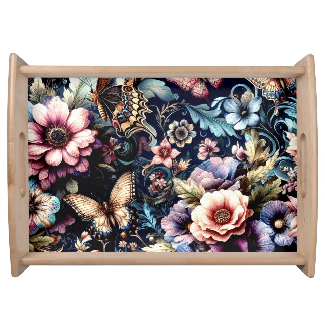 Antique Spring Flowers and Butterflies  Serving Tray (Front)
