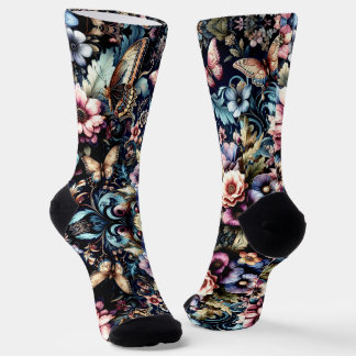Antique Spring Flowers and Butterflies Socks