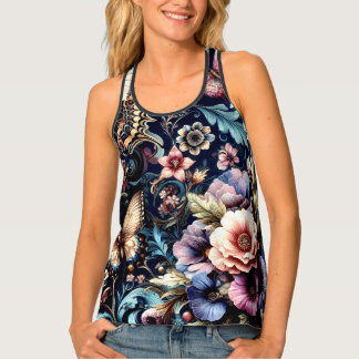 Antique Spring Flowers and Butterflies  Tank Top