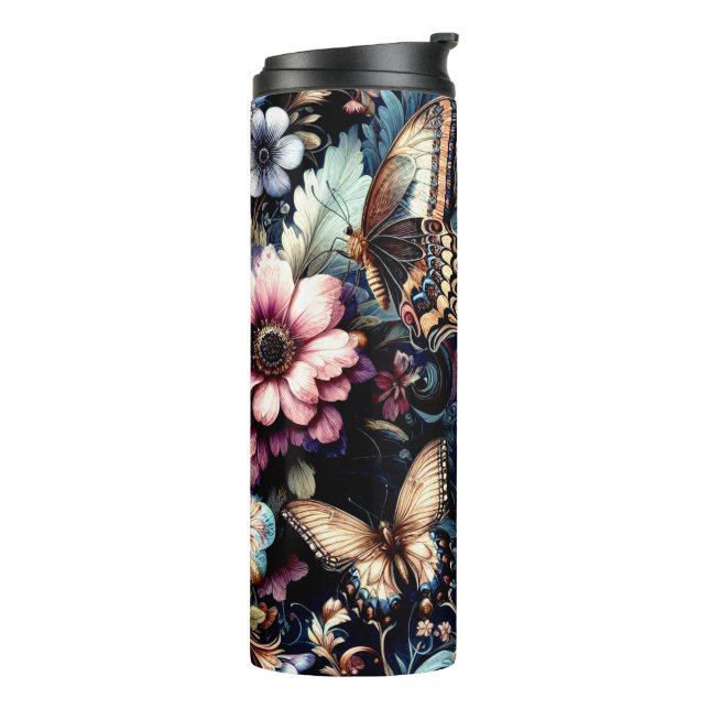 Antique Spring Flowers and Butterflies  Thermal Tumbler (Rotated Left)