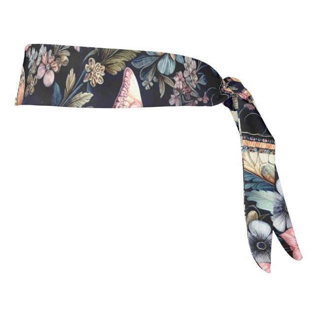 Antique Spring Flowers and Butterflies  Tie Headband (Rotate 90)