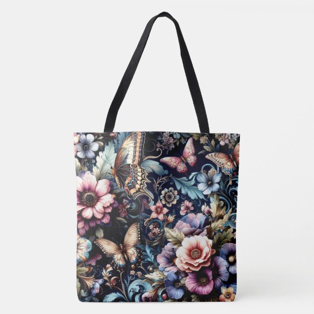 Antique Spring Flowers and Butterflies  Tote Bag (Front)