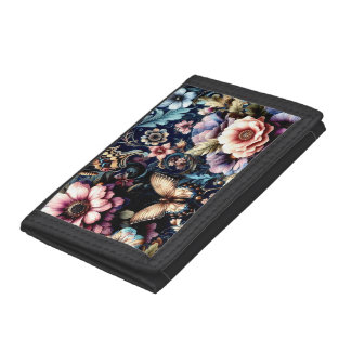Antique Spring Flowers and Butterflies  Trifold Wallet