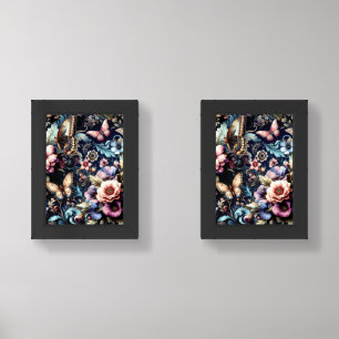 Antique Spring Flowers and Butterflies Wall Art Sets