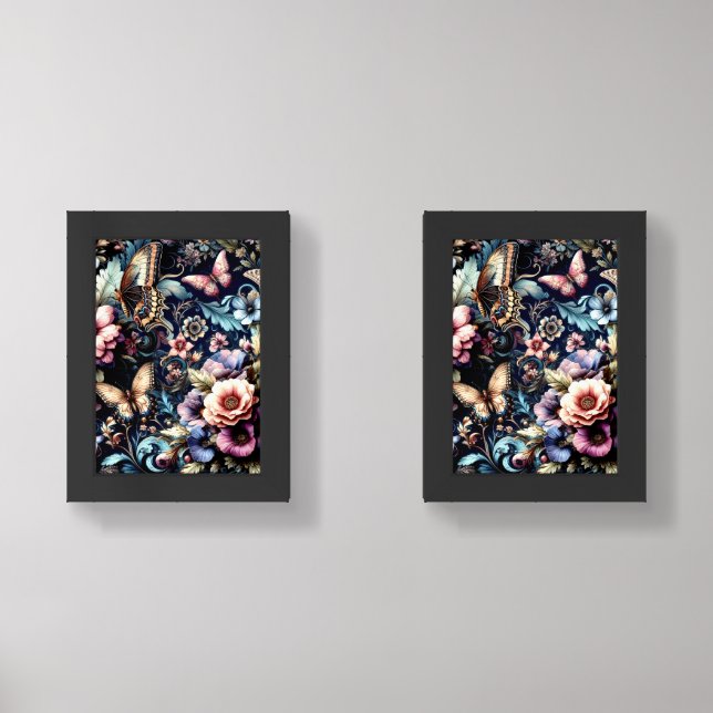 Antique Spring Flowers and Butterflies  Wall Art Sets (Front)