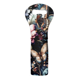 Antique Spring Flowers and Butterflies  Wine Bag