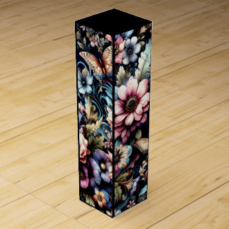 Antique Spring Flowers and Butterflies Wine Box