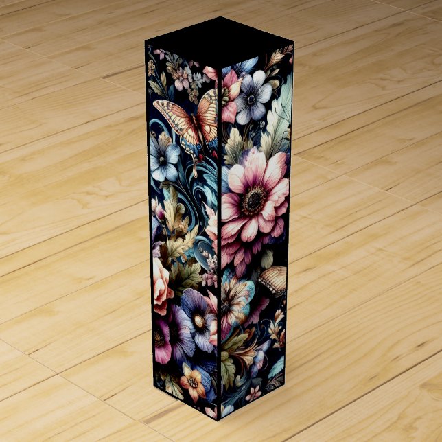 Antique Spring Flowers and Butterflies  Wine Box (Front)