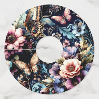 Antique Spring Flowers and Butterflies  Wine Glass Tag