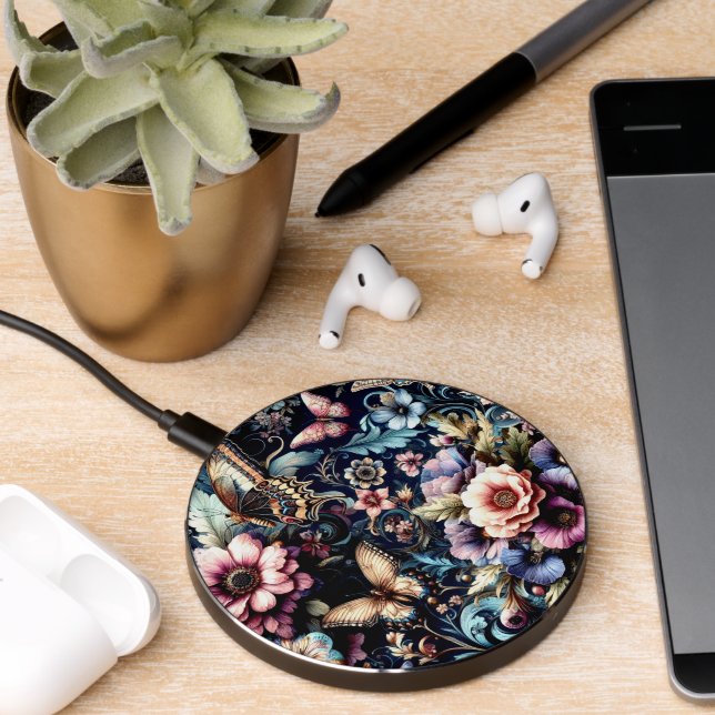 Antique Spring Flowers and Butterflies  Wireless Charger (Desk 2)