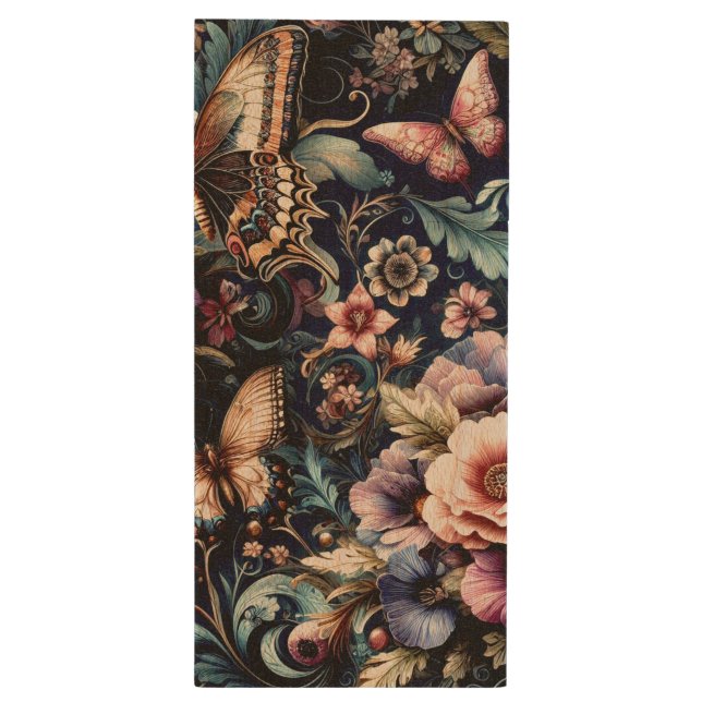 Antique Spring Flowers and Butterflies  Wood Flash Drive (Back (Vertical))