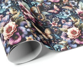 Antique Spring Flowers and Butterflies  Wrapping Paper