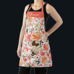 Antique Spring Watercolor Floral Peach Coral Name Apron<br><div class="desc">Personalized with name; band at the top and strap color is editable. Watercolor floral in aged peach and coral with oliver green; customize to change the background color.</div>