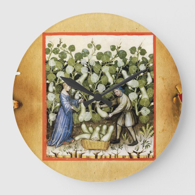 ANTIQUE SQUASH  HARVEST PARCHMENT Squashes Large Clock (Front)