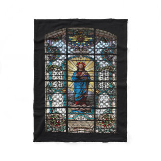 Antique Stained Glass Window Fleece Blanket
