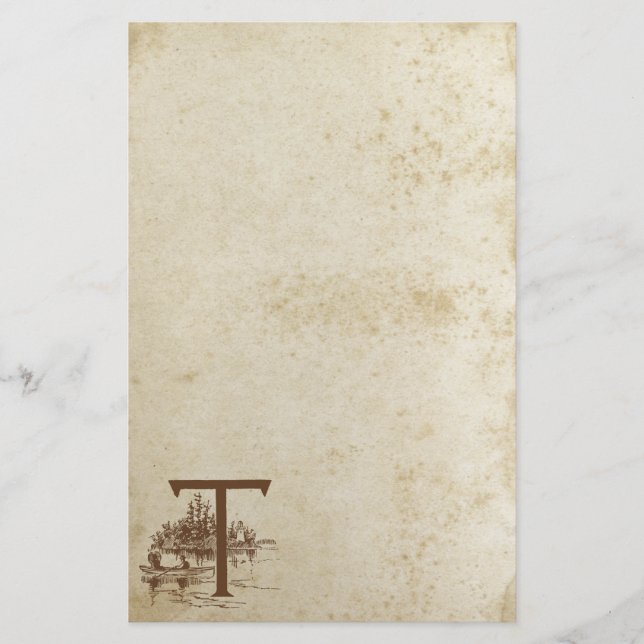 Antique Stained Letter T Blank Stationery Paper (Front)
