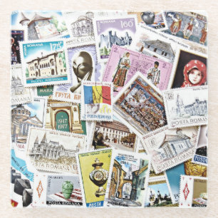 Antique Stamps Vintage Style Glass Coaster