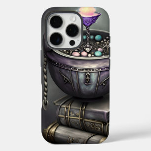 Antique Steampunk Cauldron Stack of Spellbooks iPhone 16 Pro Case