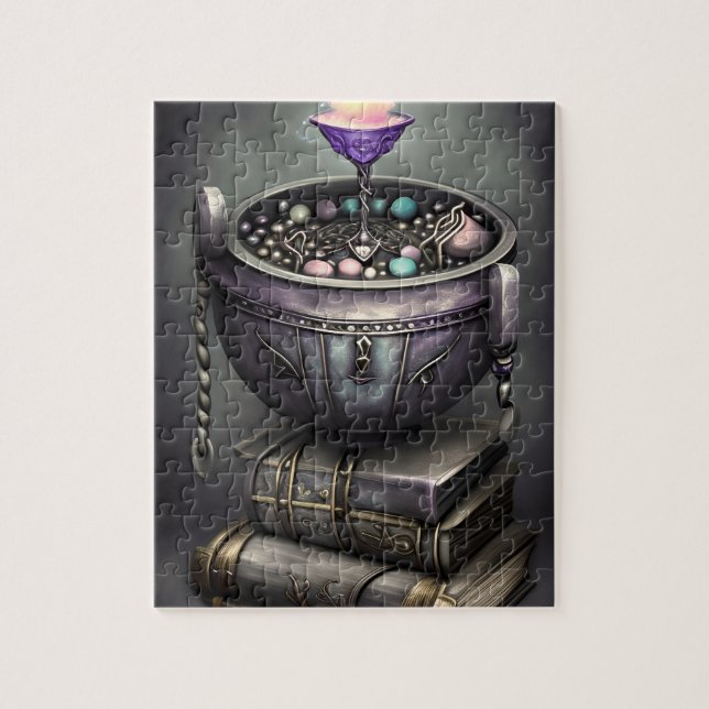 Antique Steampunk Cauldron | Stack of Spellbooks Jigsaw Puzzle (Vertical)