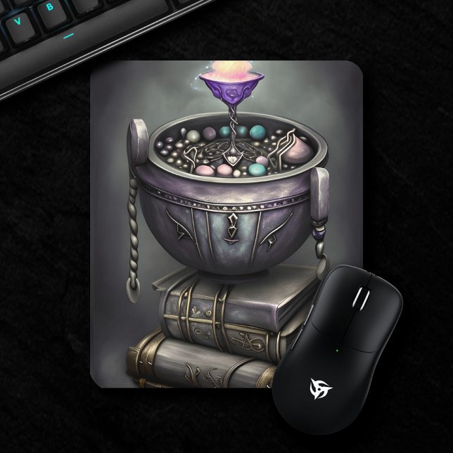 Antique Steampunk Cauldron | Stack of Spellbooks Mouse Pad (Creator Uploaded)