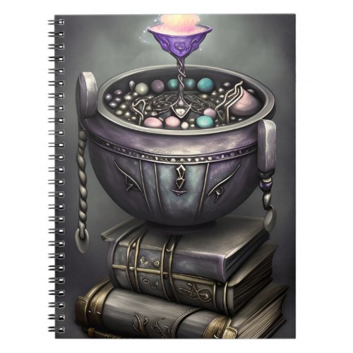 Antique Steampunk Cauldron  Stack of Spellbooks Notebook