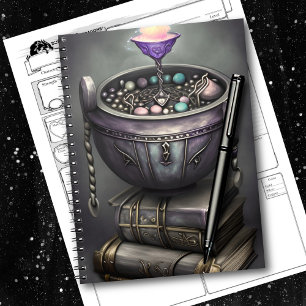 Antique Steampunk Cauldron   Stack of Spellbooks Notebook