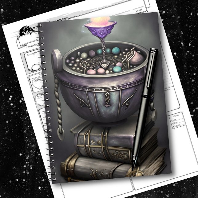 Antique Steampunk Cauldron | Stack of Spellbooks Notebook (Creator Uploaded)