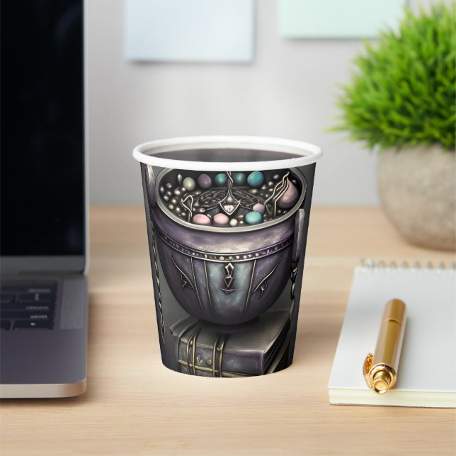 Antique Steampunk Cauldron | Stack of Spellbooks Paper Cups (Insitu)