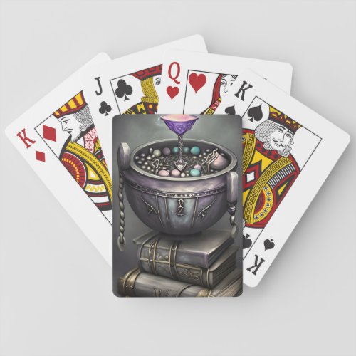 Antique Steampunk Cauldron  Stack of Spellbooks Poker Cards