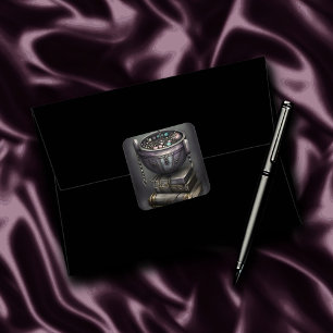 Antique Steampunk Cauldron Stack of Spellbooks Square Sticker