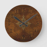 Antique Steampunk Compass Rose &amp; Old World Map Round Clock at Zazzle