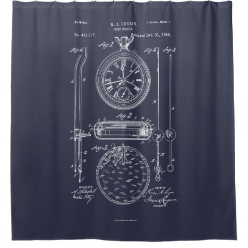 Antique Stopwatch 1889 Patent Drawing Shower Curtain
