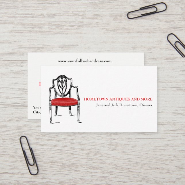 Antique Store Dealer Upholsterer Business Card (Front/Back In Situ)