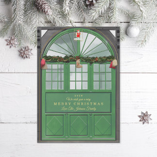 Antique Storefront Illustration Green Holiday Card
